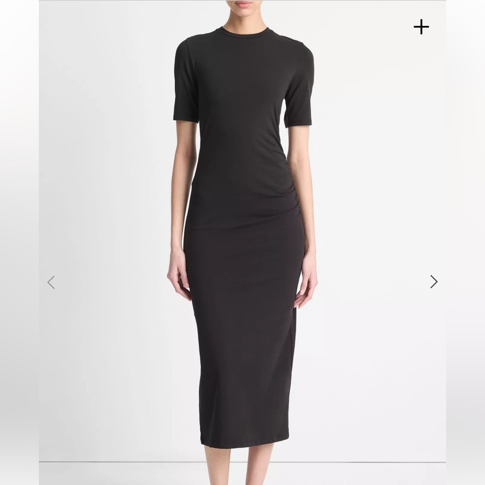 Vince Side Draped Short Sleeve T Shirt Dress in Black Large